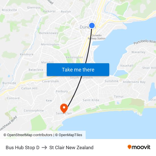 Bus Hub Stop D to St Clair New Zealand map