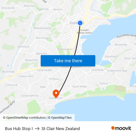 Bus Hub Stop I to St Clair New Zealand map