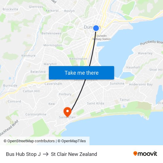 Bus Hub Stop J to St Clair New Zealand map
