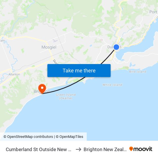 Cumberland St Outside New World to Brighton New Zealand map