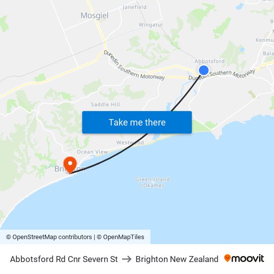 Abbotsford Rd Cnr Severn St to Brighton New Zealand map