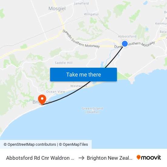Abbotsford Rd Cnr Waldron Cres to Brighton New Zealand map