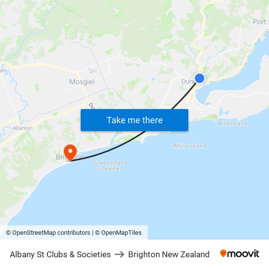 Albany St Clubs & Societies to Brighton New Zealand map