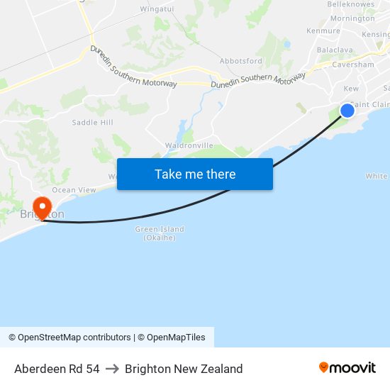 Aberdeen Rd 54 to Brighton New Zealand map