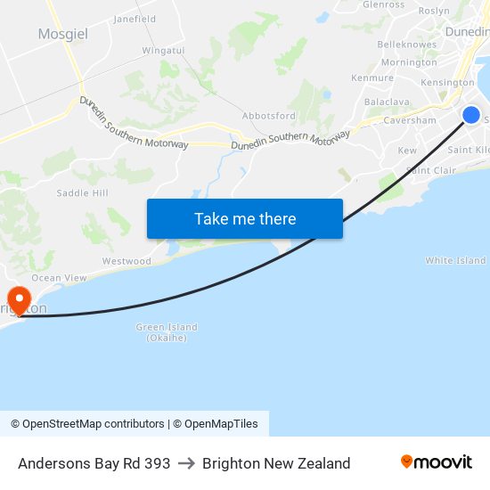 Andersons Bay Rd 393 to Brighton New Zealand map