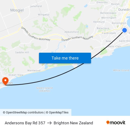 Andersons Bay Rd 357 to Brighton New Zealand map