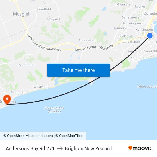 Andersons Bay Rd 271 to Brighton New Zealand map