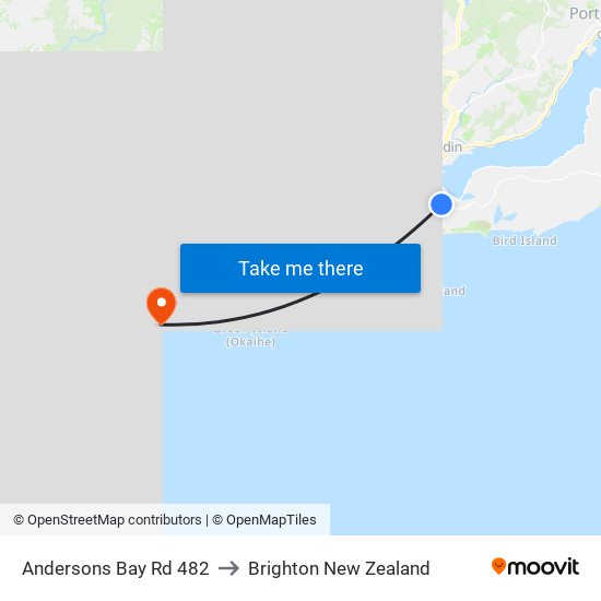 Andersons Bay Rd 482 to Brighton New Zealand map