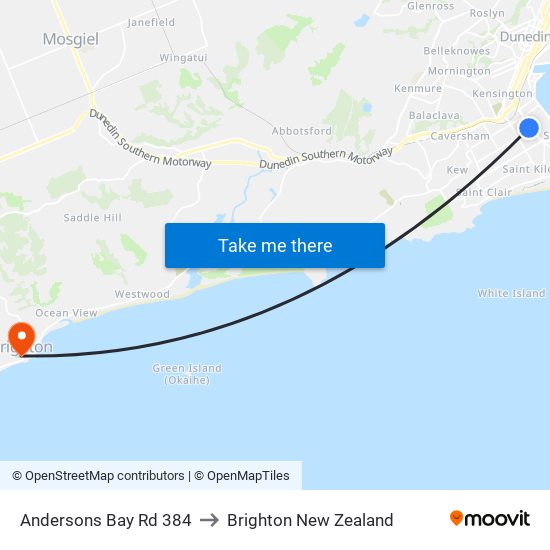 Andersons Bay Rd 384 to Brighton New Zealand map
