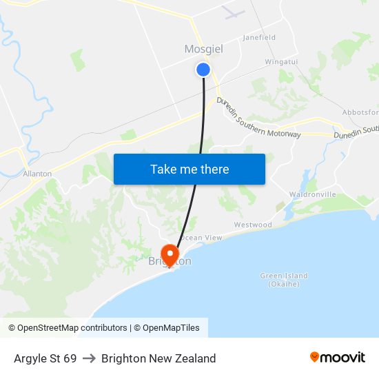 Argyle St 69 to Brighton New Zealand map