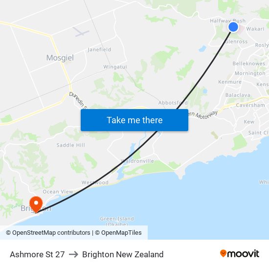 Ashmore St 27 to Brighton New Zealand map