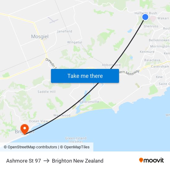 Ashmore St 97 to Brighton New Zealand map
