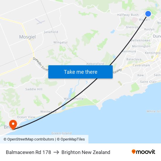 Balmacewen Rd 178 to Brighton New Zealand map