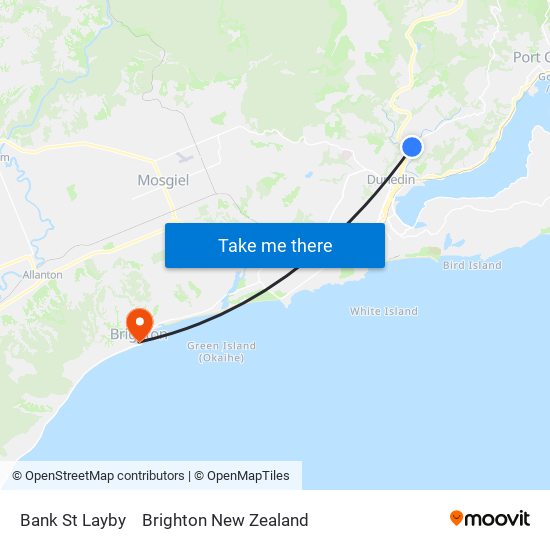 Bank St Layby to Brighton New Zealand map