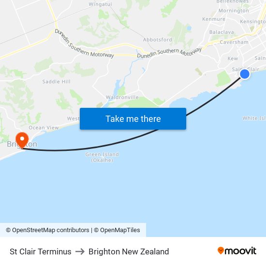 St Clair Terminus to Brighton New Zealand map