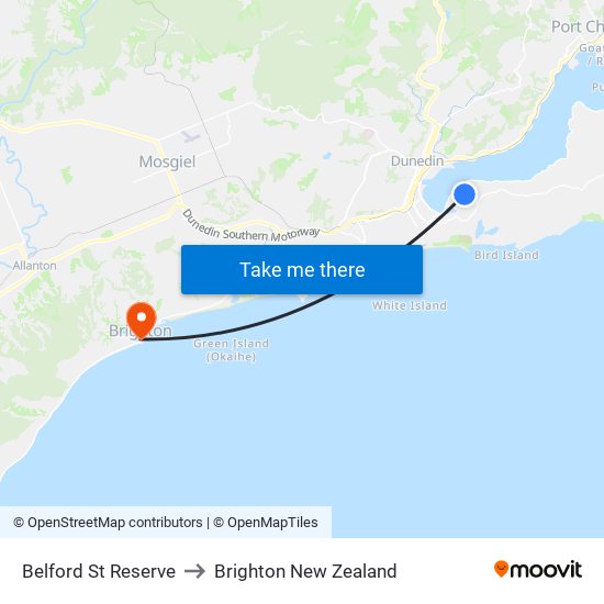 Belford St Reserve to Brighton New Zealand map