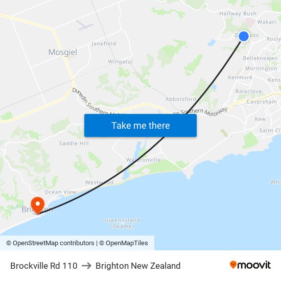 Brockville Rd 110 to Brighton New Zealand map
