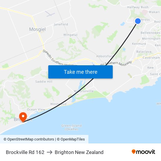 Brockville Rd 162 to Brighton New Zealand map