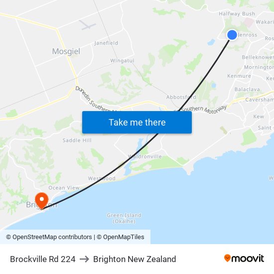 Brockville Rd 224 to Brighton New Zealand map