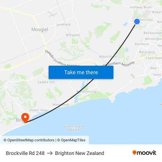 Brockville Rd 248 to Brighton New Zealand map