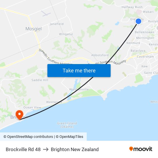 Brockville Rd 48 to Brighton New Zealand map