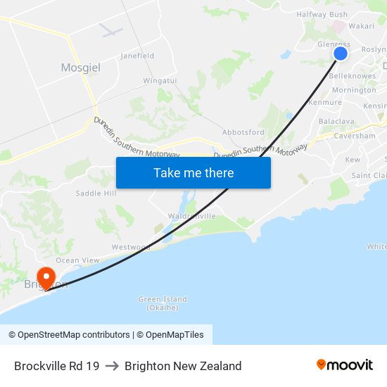 Brockville Rd 19 to Brighton New Zealand map