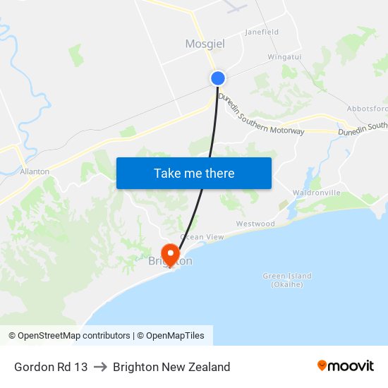 Gordon Rd 13 to Brighton New Zealand map