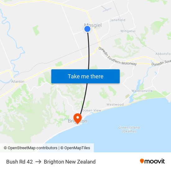 Bush Rd 42 to Brighton New Zealand map