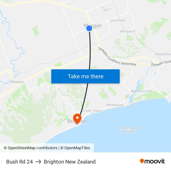 Bush Rd 24 to Brighton New Zealand map