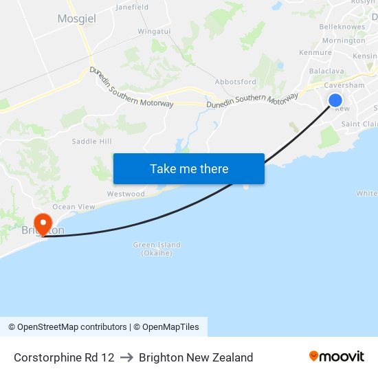 Corstorphine Rd 12 to Brighton New Zealand map
