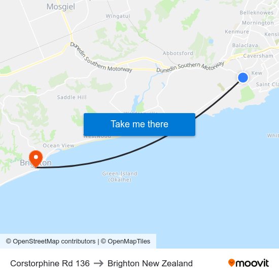 Corstorphine Rd 136 to Brighton New Zealand map