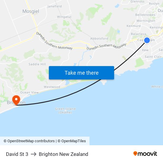 David St 3 to Brighton New Zealand map