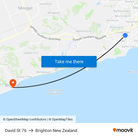 David St 76 to Brighton New Zealand map