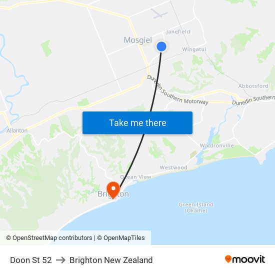 Doon St 52 to Brighton New Zealand map