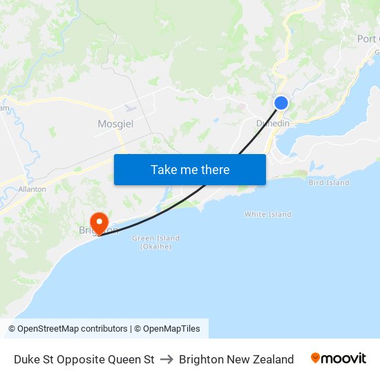 Duke St Opposite Queen St to Brighton New Zealand map