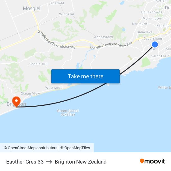 Easther Cres 33 to Brighton New Zealand map