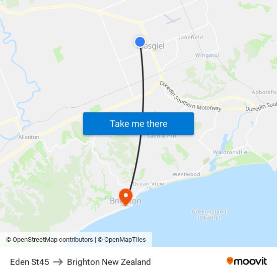 Eden St45 to Brighton New Zealand map