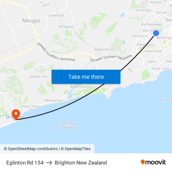 Eglinton Rd 154 to Brighton New Zealand map