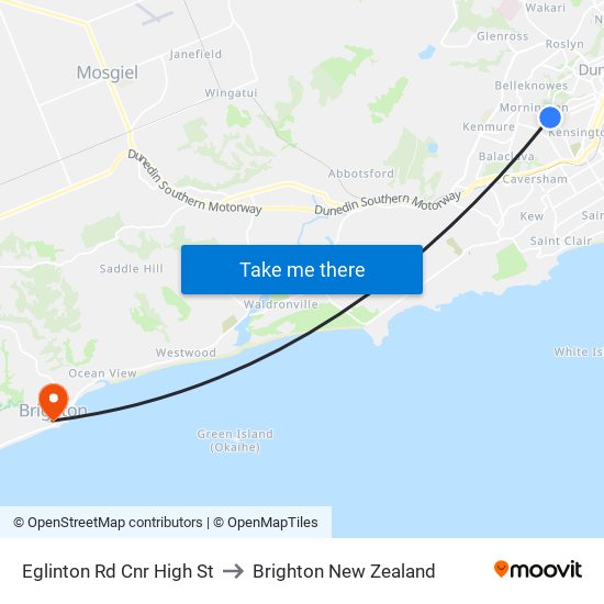Eglinton Rd Cnr High St to Brighton New Zealand map