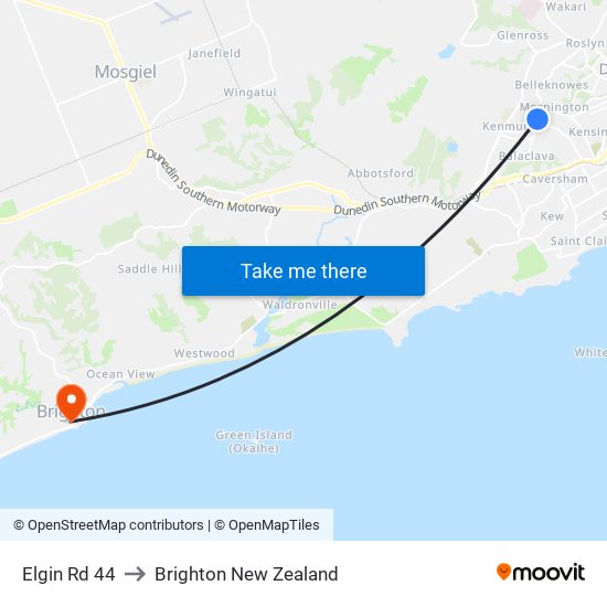 Elgin Rd 44 to Brighton New Zealand map
