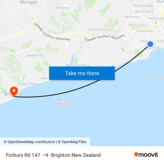 Forbury Rd 147 to Brighton New Zealand map