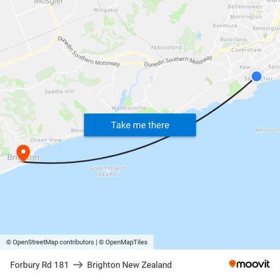 Forbury Rd 181 to Brighton New Zealand map