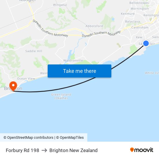 Forbury Rd 198 to Brighton New Zealand map