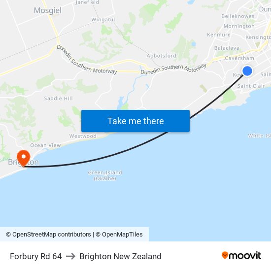 Forbury Rd 64 to Brighton New Zealand map
