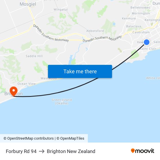 Forbury Rd 94 to Brighton New Zealand map