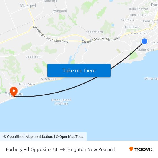 Forbury Rd Opposite 74 to Brighton New Zealand map
