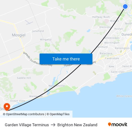 Garden Village Terminus to Brighton New Zealand map