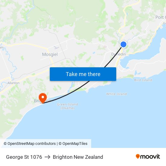 George St 1076 to Brighton New Zealand map