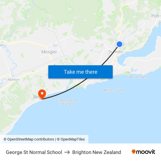 George St Normal School to Brighton New Zealand map