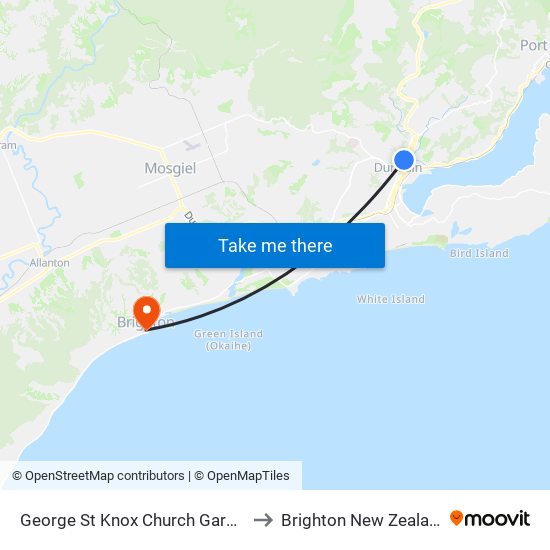 George St Knox Church Garden to Brighton New Zealand map